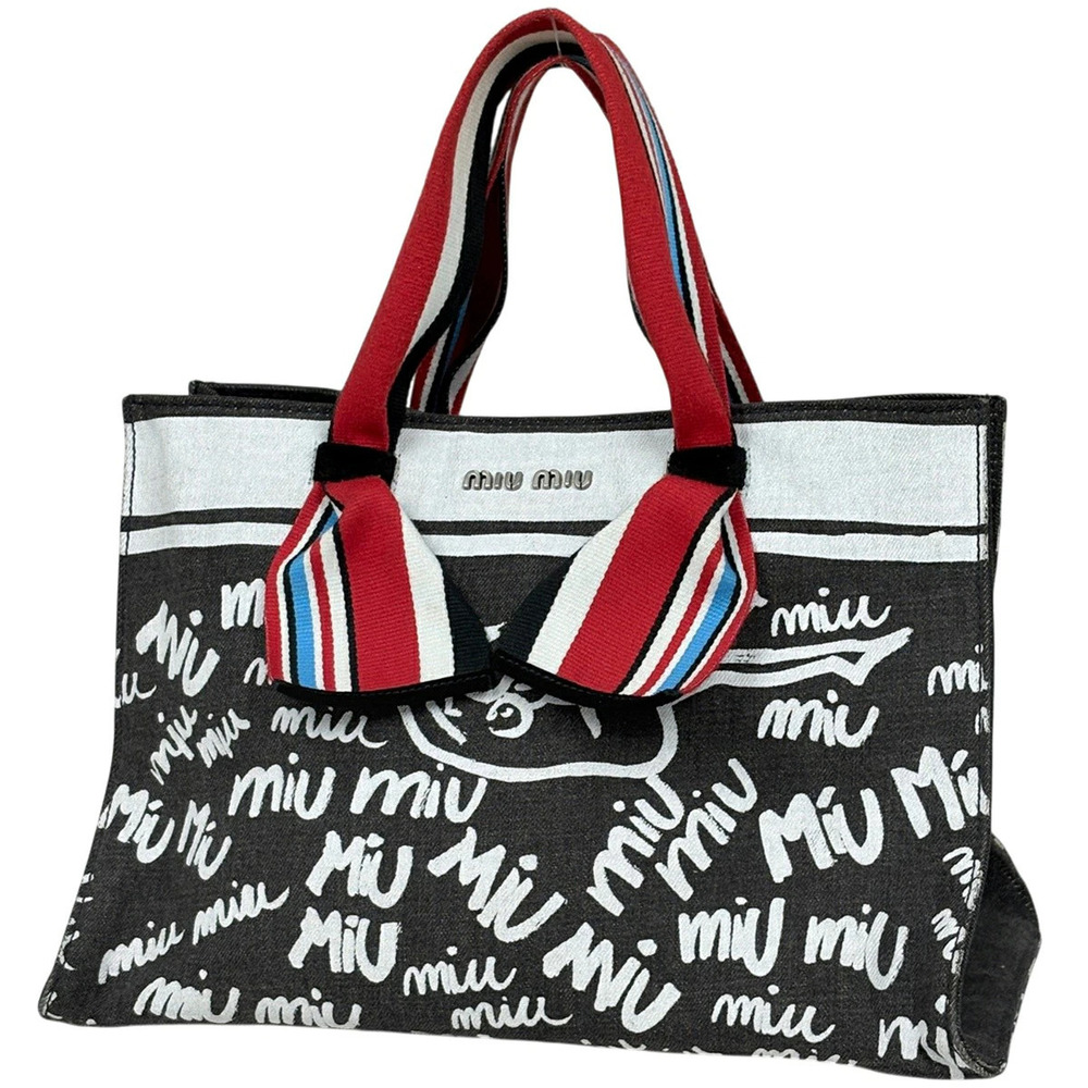 Miu Miu Tote Bag Denim Black White